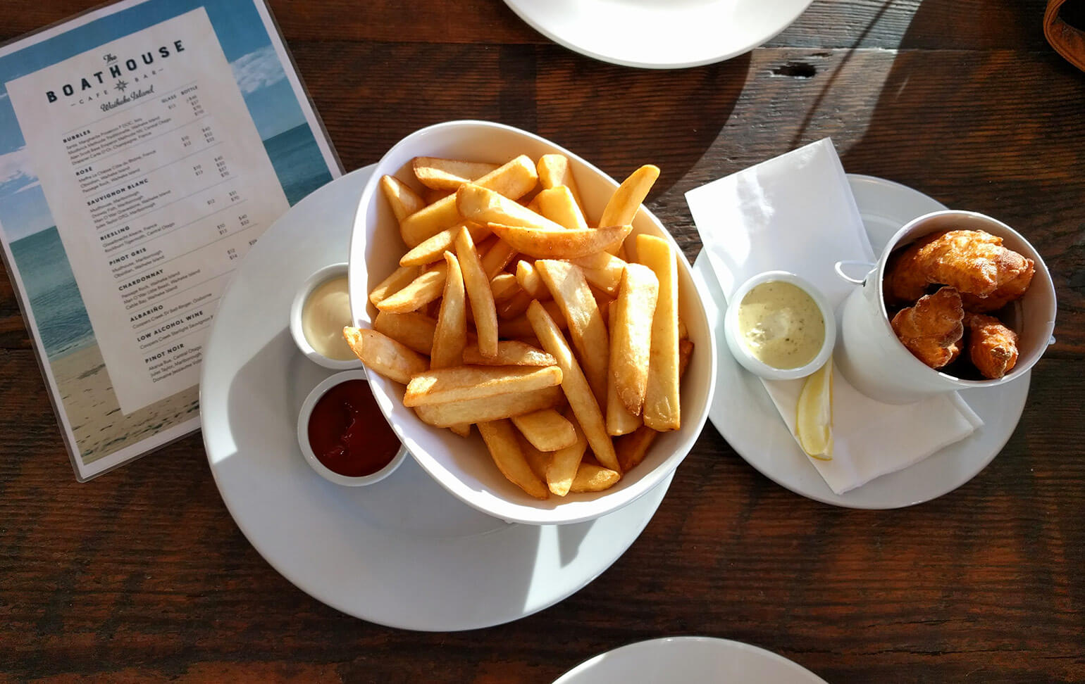 Fish 'n' chips at The Boathouse, Onetangi