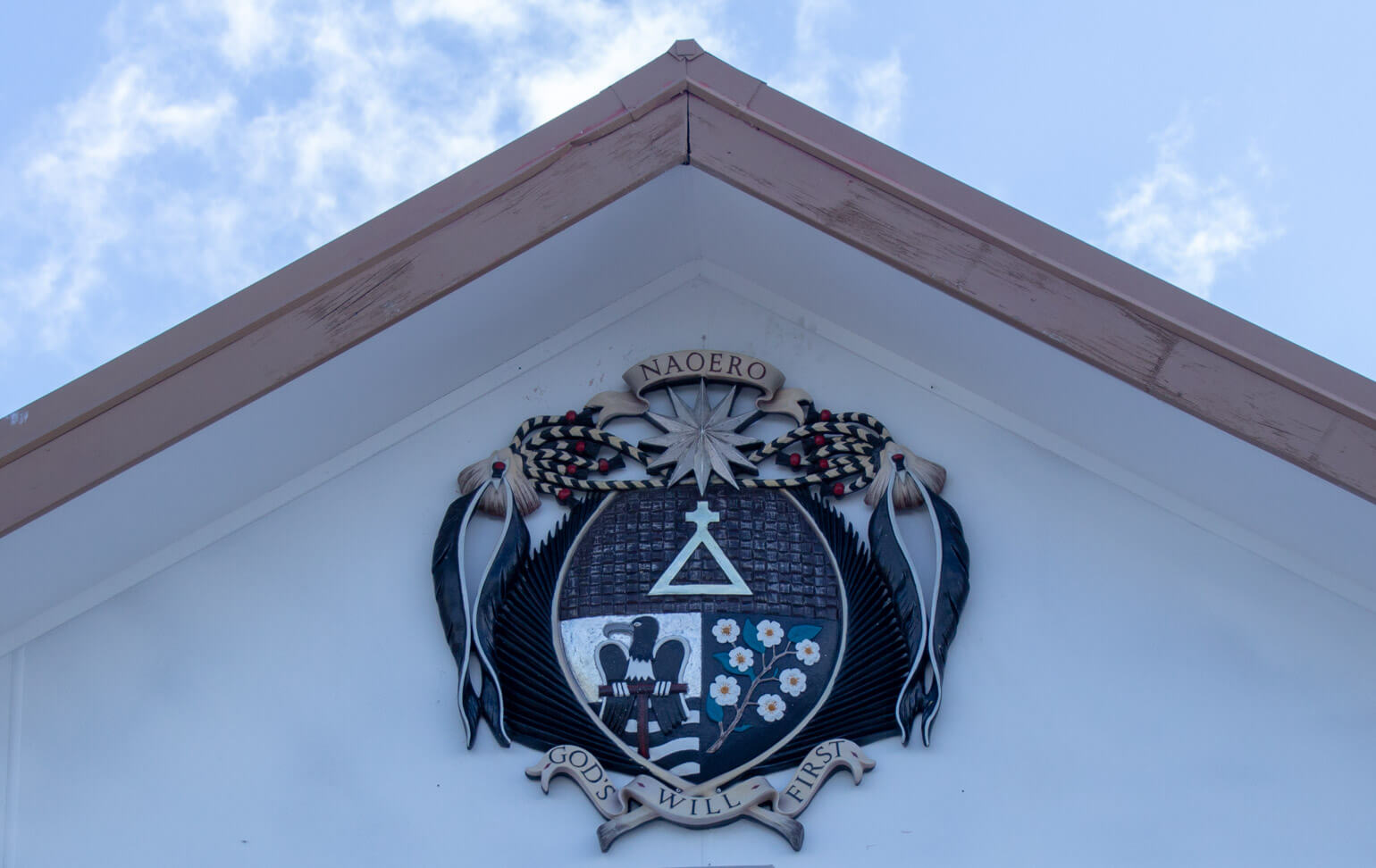 Coat of arms on the Nauru parliament building.