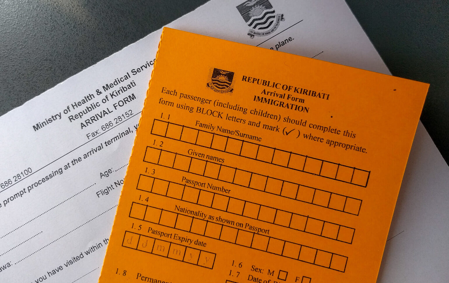 Kiribati arrival forms.