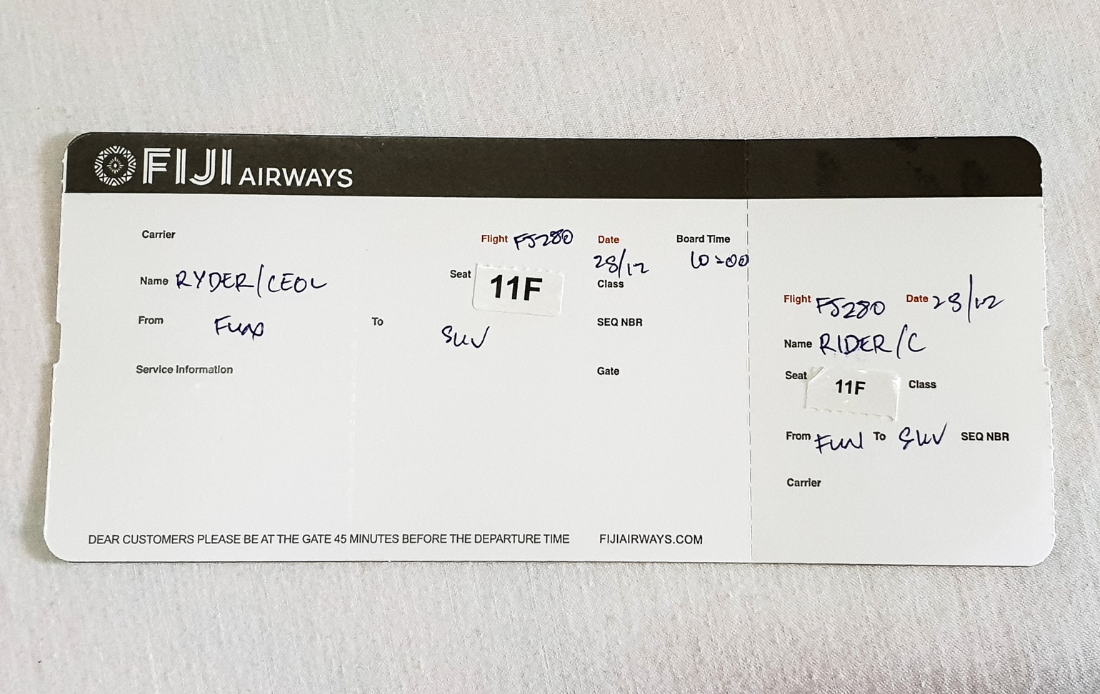 Boarding pass, Tuvalu