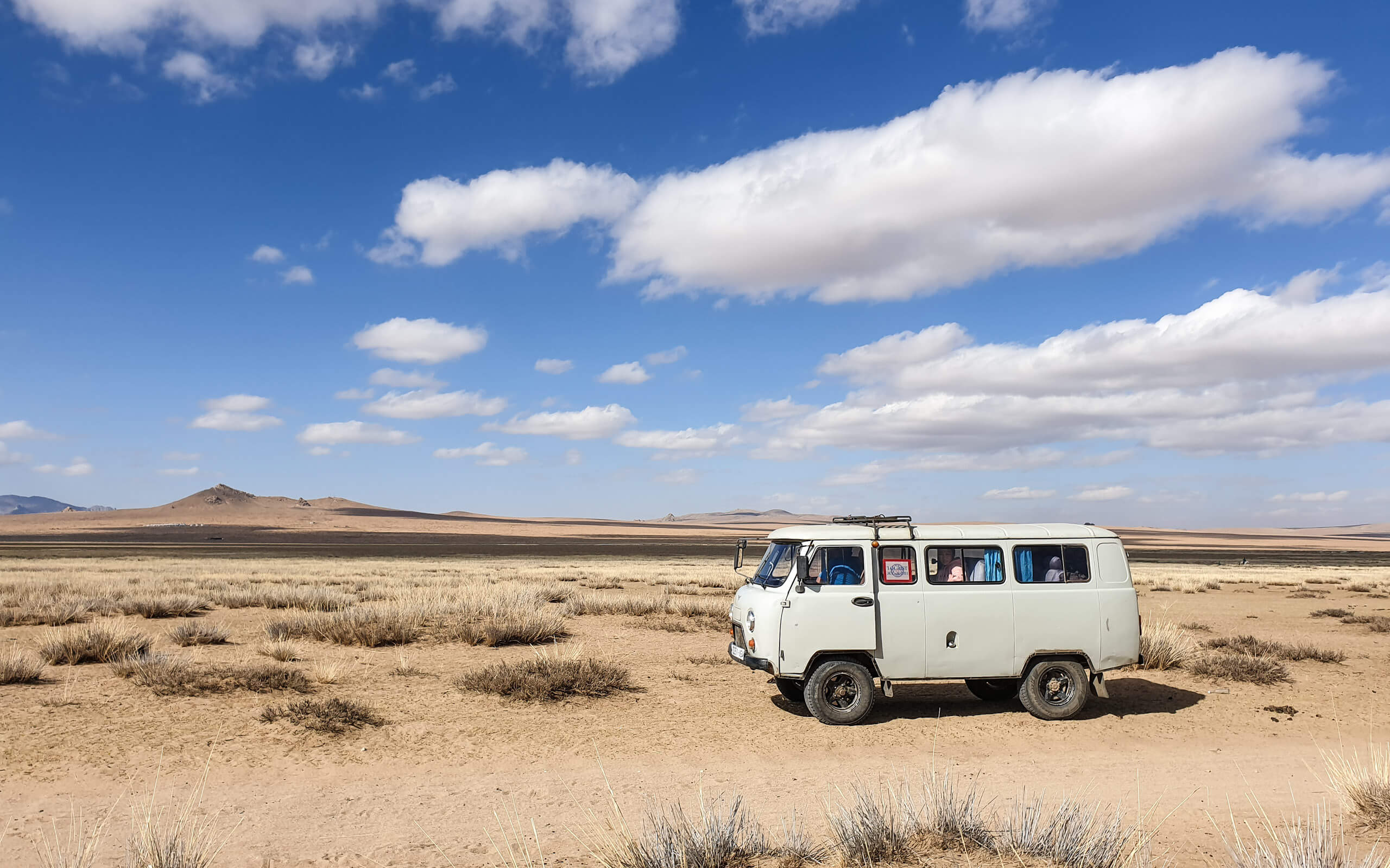 Van in desert